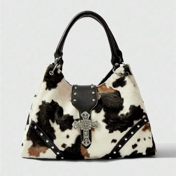 Southwest Handbags - Stylish Cowhide Shoulder Bag with Cross Detail